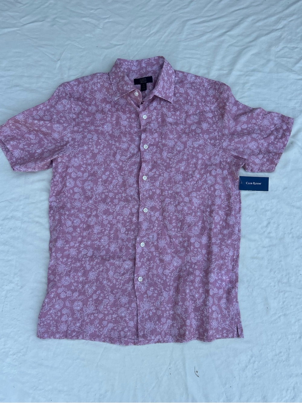 Club Room Linen Pink Floral Short-Sleeve Button-Up Shirt